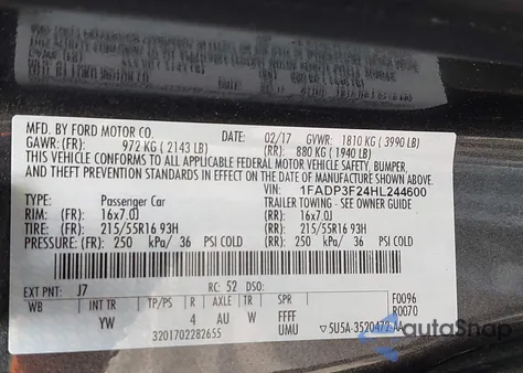 2017 Ford Focus Se from USA, damaged, VIN 1FADP3F24HL244600